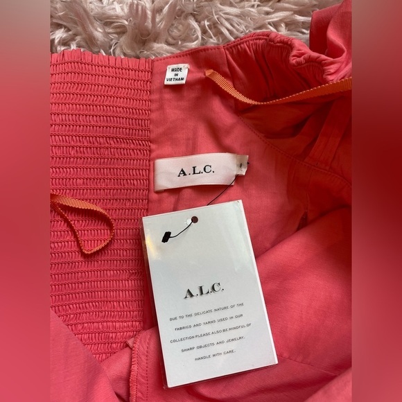 A.L.C. Mila Pink peach mini dress linen off the shoulder size 8 NWT - Picture 11 of 13